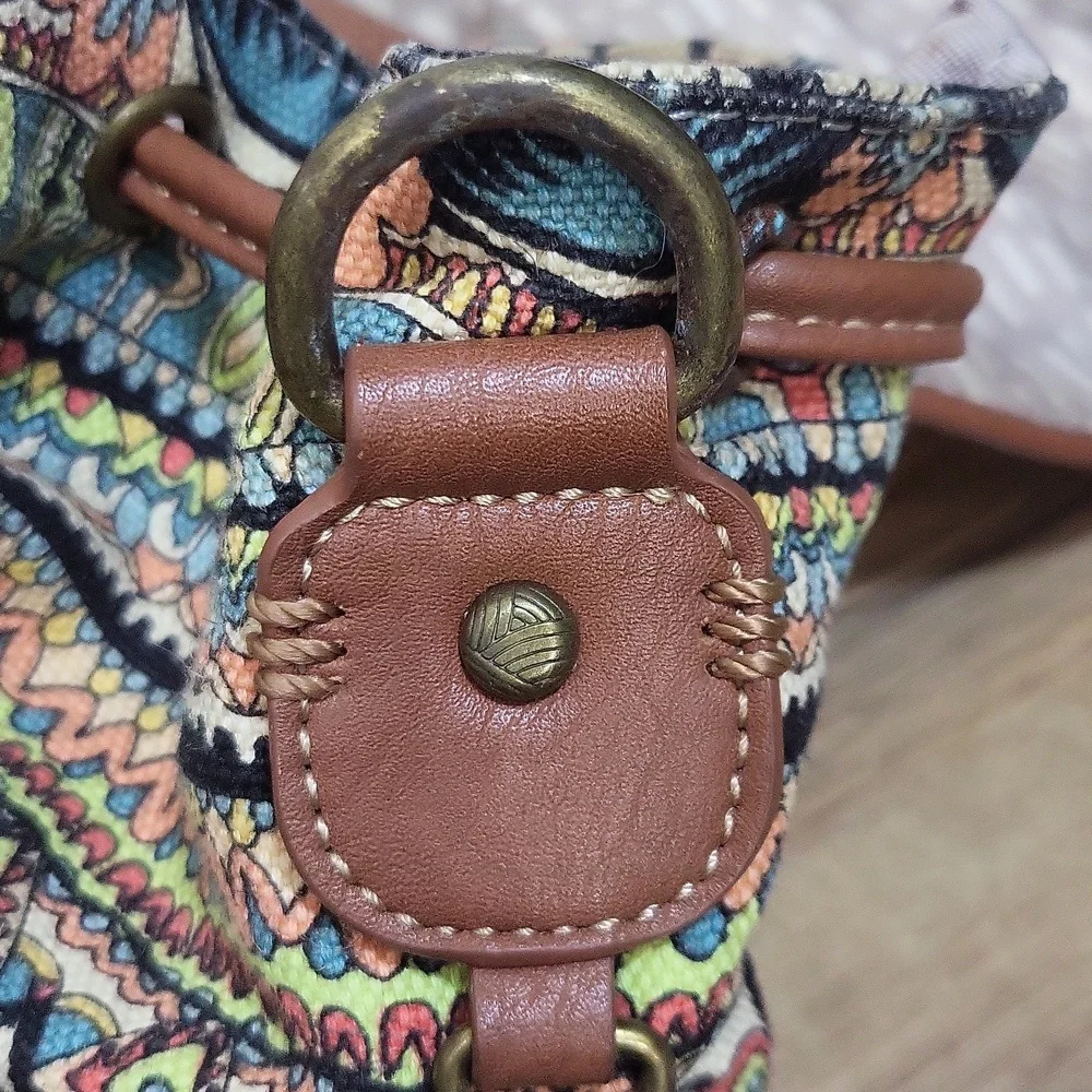 SAKROOT Blue Orange Boho Convertible Drawstrimg Backpack Elephant Tassel Key Fob